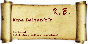Kopa Baltazár névjegykártya